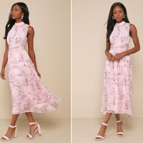 LULU's Floral Romantic Sexy Flowy Prom Wedding Chic Resort Midi Dress NWOT - Picture 3 of 4